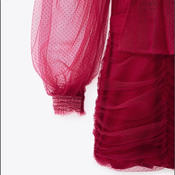 Zara TULLE SWISS DOT ORGANZA MINI DRESS W/ BOW NEW - Picture 16 of 16